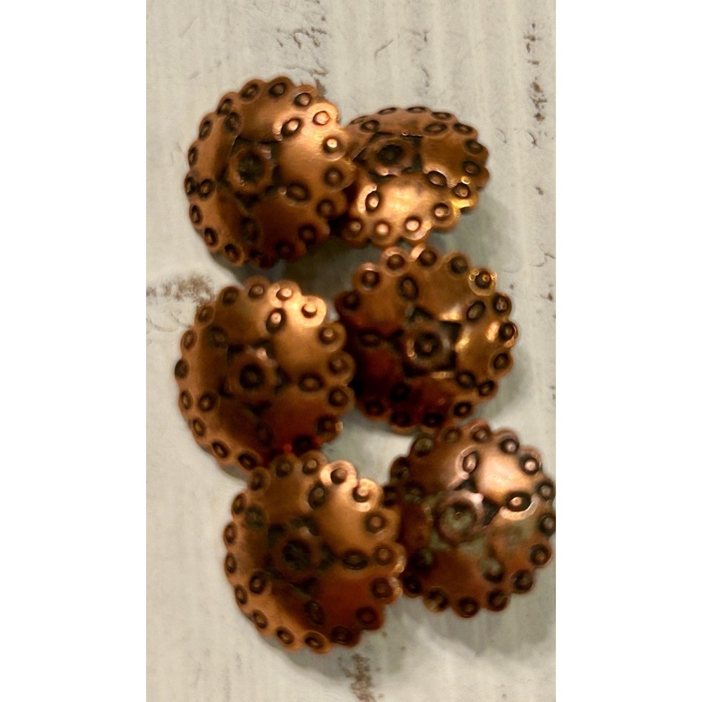 Copper Fluted Sunburst Southwestern Round Stamped Shank Buttons Set 6 Matching
